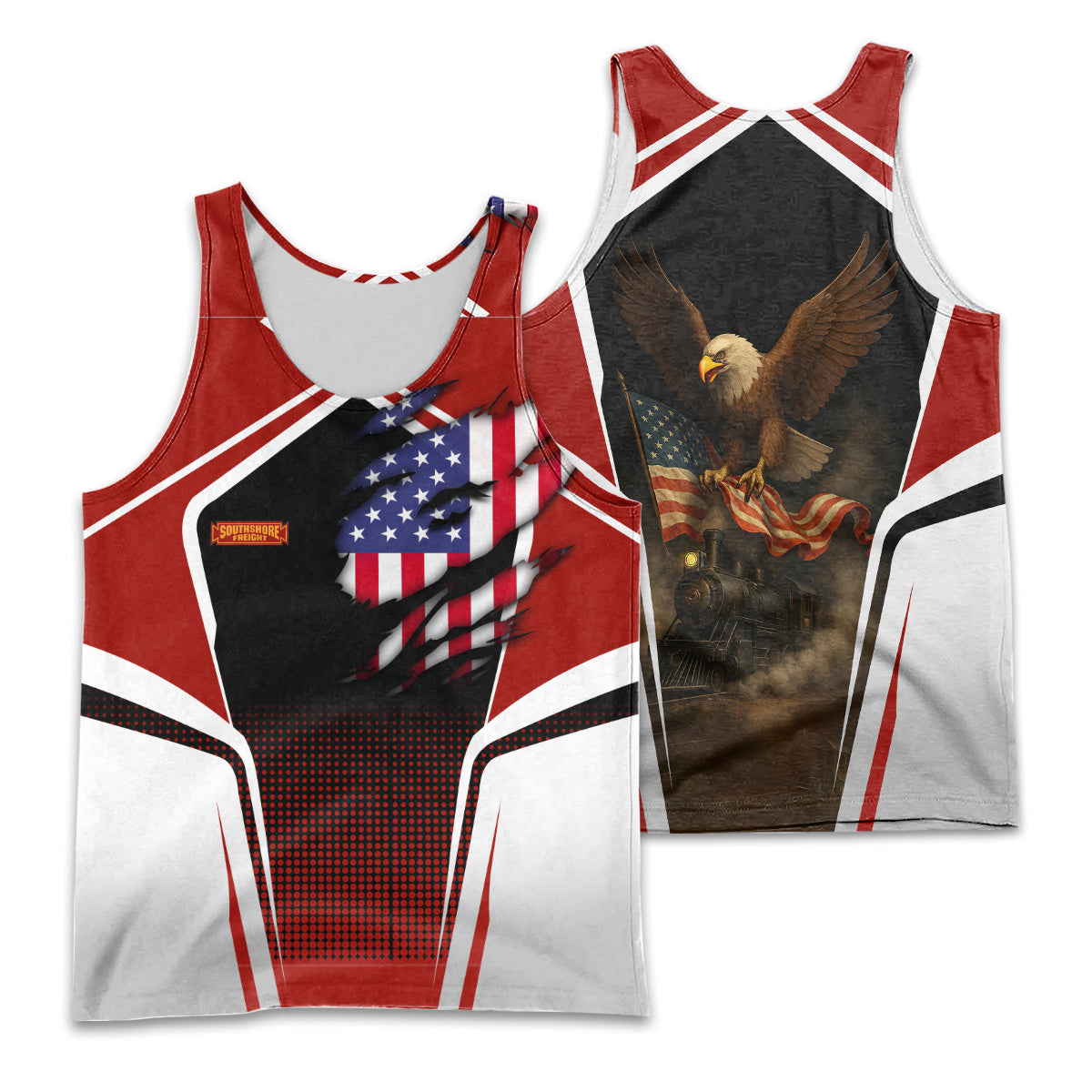 Railspirit Personalized Chicago South Shore and South Bend Railroad Men Tank Top American Eagle Vintage Train Shirt