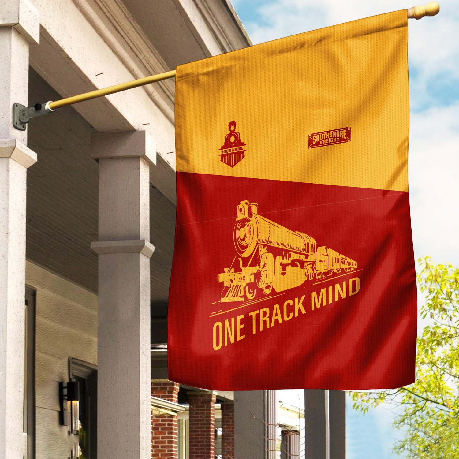 Railspirit Personalized Chicago South Shore and South Bend Railroad Garden Flag One Track Mind Flag Gift Idea For Train Lover