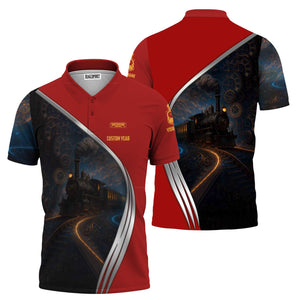 Railspirit Personalized Chicago South Shore and South Bend Railroad Polo Shirt Steampunk Locomotive with Custom Year Train Shirt