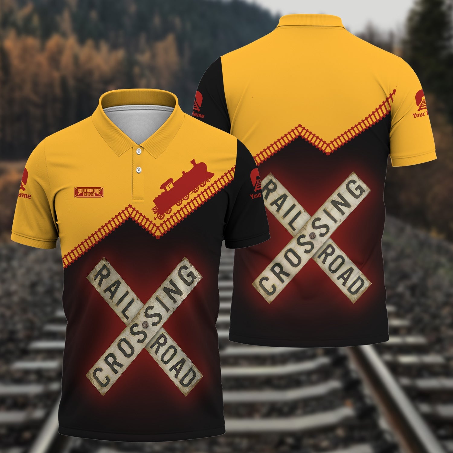 Railspirit Personalized Chicago South Shore and South Bend Railroad Polo Shirt Railroad Crossing Printed Train Track Shirt