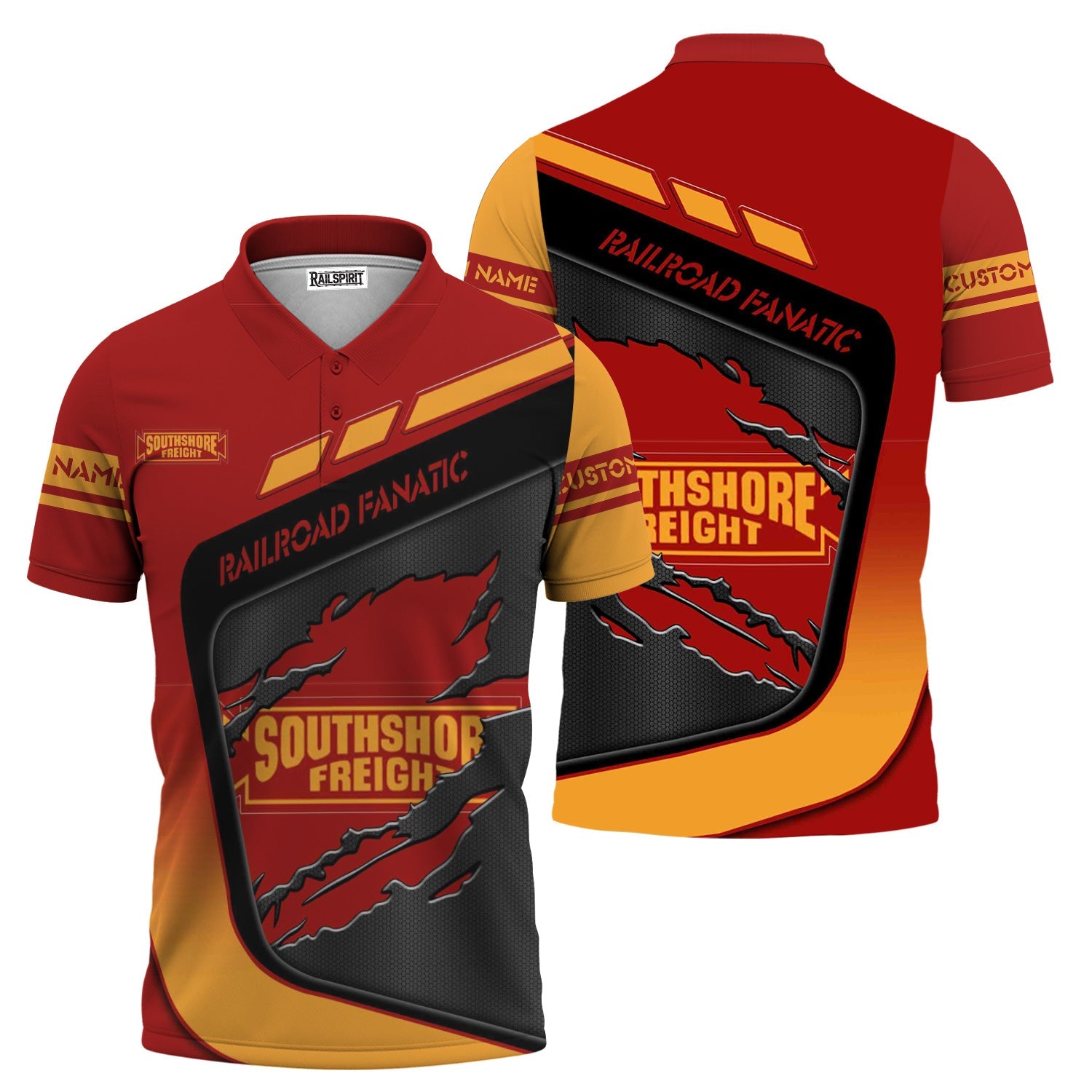 Railspirit Personalized Chicago South Shore and South Bend Railroad Polo Shirt Ripped Texture Style Train Shirt For Railroad Fanatic