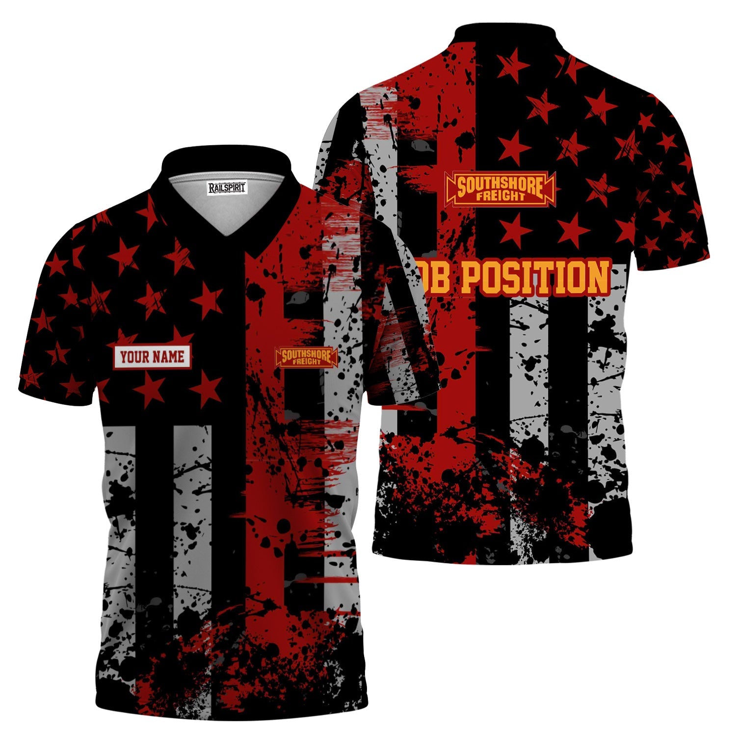 Railspirit Personalized Chicago South Shore and South Bend Railroad Polo Shirt Artistic Paint American Flag Style Train Shirt