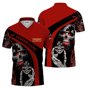 Railspirit Personalized Chicago South Shore and South Bend Railroad Polo Shirt Flame Skull Design Train Shirt for Locomotive Fans