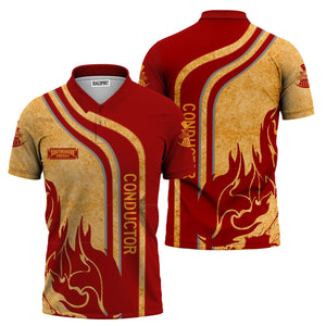 Railspirit Personalized Chicago South Shore and South Bend Railroad Polo Shirt Flame Design with Custom Job Position Train Shirt