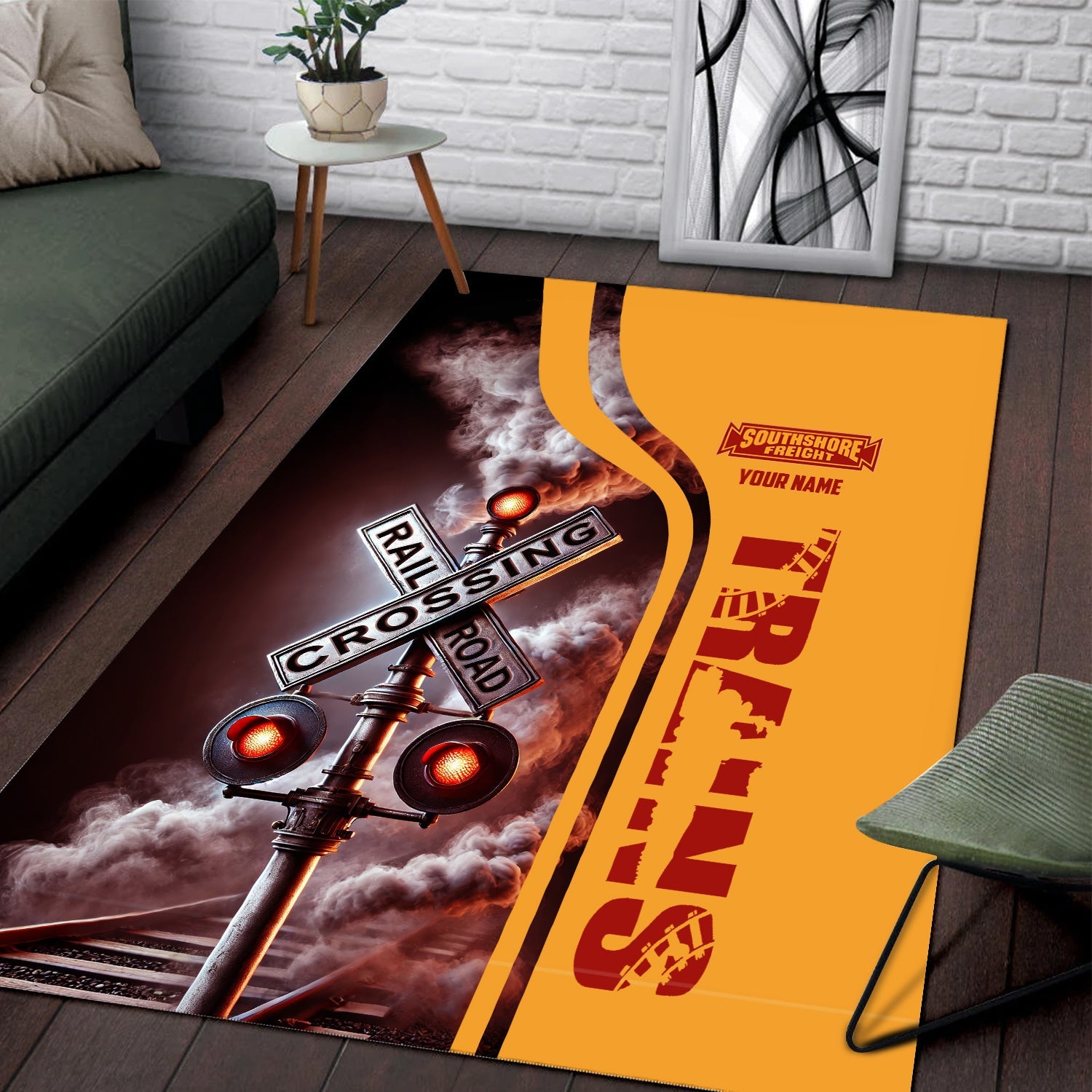 Railspirit Personalized Chicago South Shore and South Bend Railroad Area Rug Railroad Crossing Sign Rug All Over Print