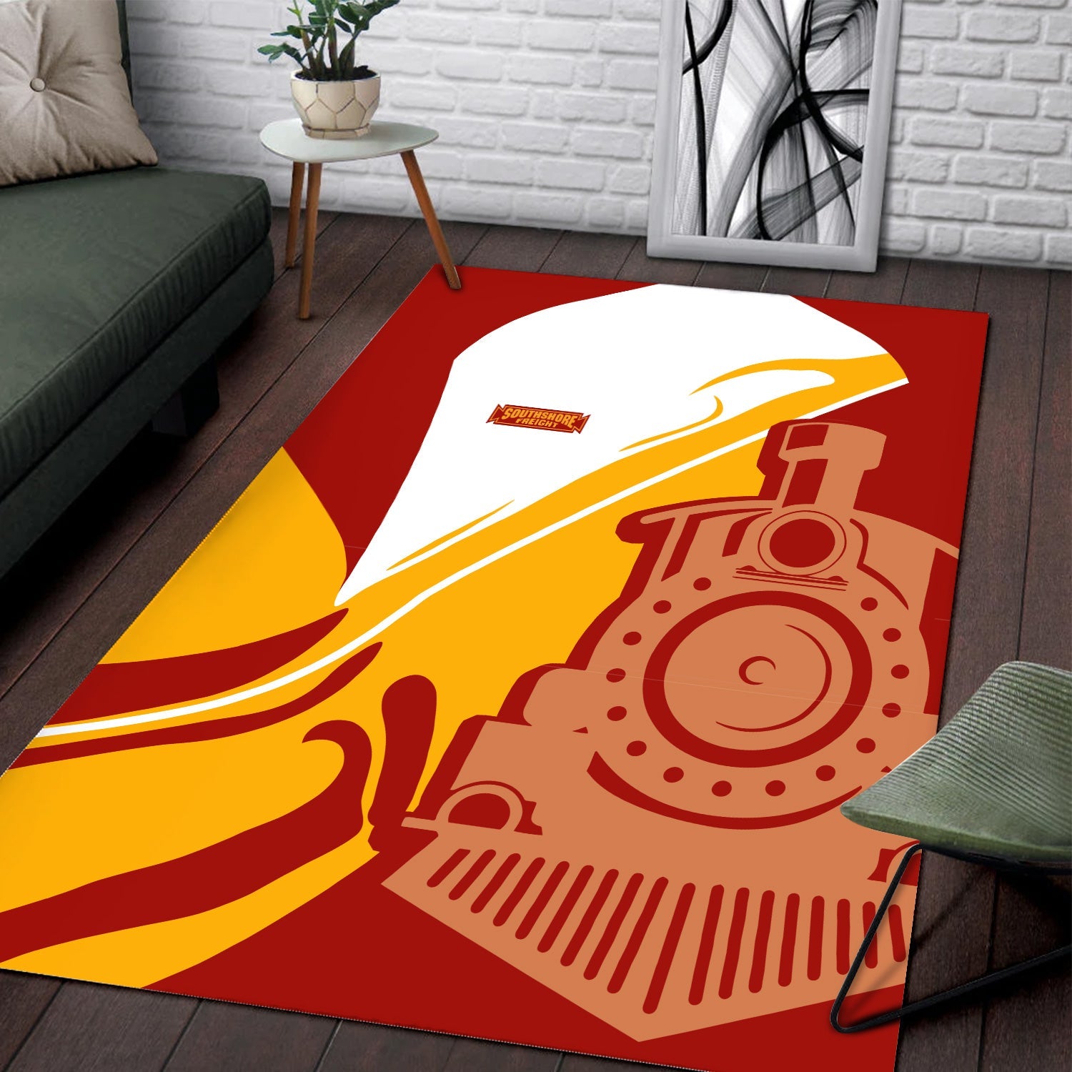 Railspirit Chicago South Shore and South Bend Railroad Area Rug Flame-Inspired Style Rug Gift Idea For Train Lovers