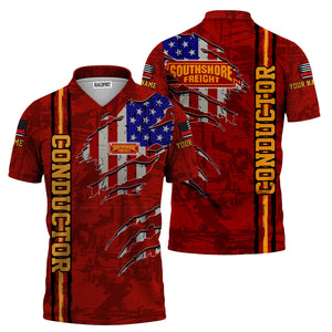 Railspirit Personalized Chicago South Shore and South Bend Railroad Polo Shirt USA Flag Claw Art with Custom Job Train Shirt