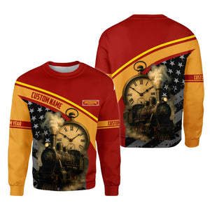 Railspirit Personalized Chicago South Shore and South Bend Railroad Sweatshirt Classic Steam Engine With Retro Pocket Watch Shirt All Over Print