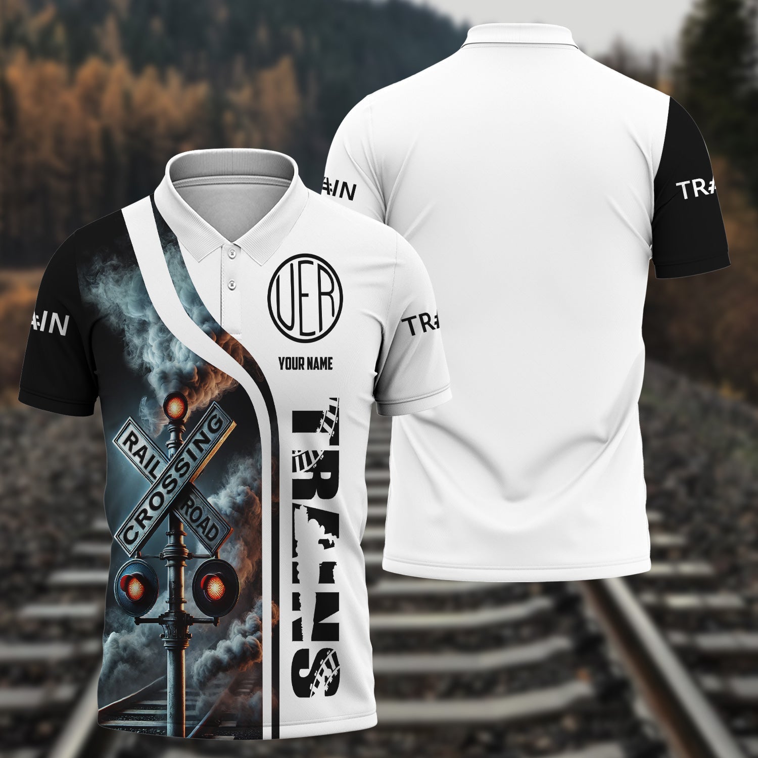 Railspirit Personalized Union Electric Railway Polo Shirt Crossing Railroad Sign American Locomotive Train Shirt All Over Print