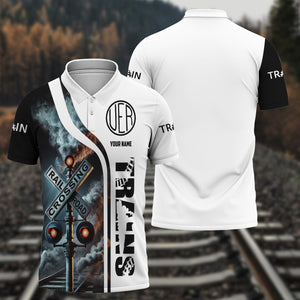 Railspirit Personalized Union Electric Railway Polo Shirt Crossing Railroad Sign American Locomotive Train Shirt All Over Print