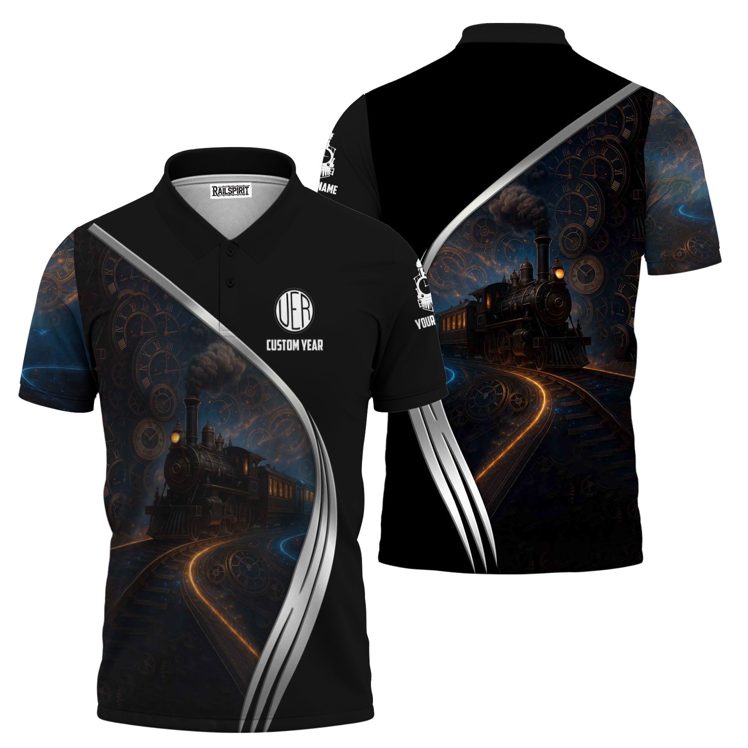 Railspirit Personalized Union Electric Railway Polo Shirt Steampunk Locomotive with Custom Year Train Shirt