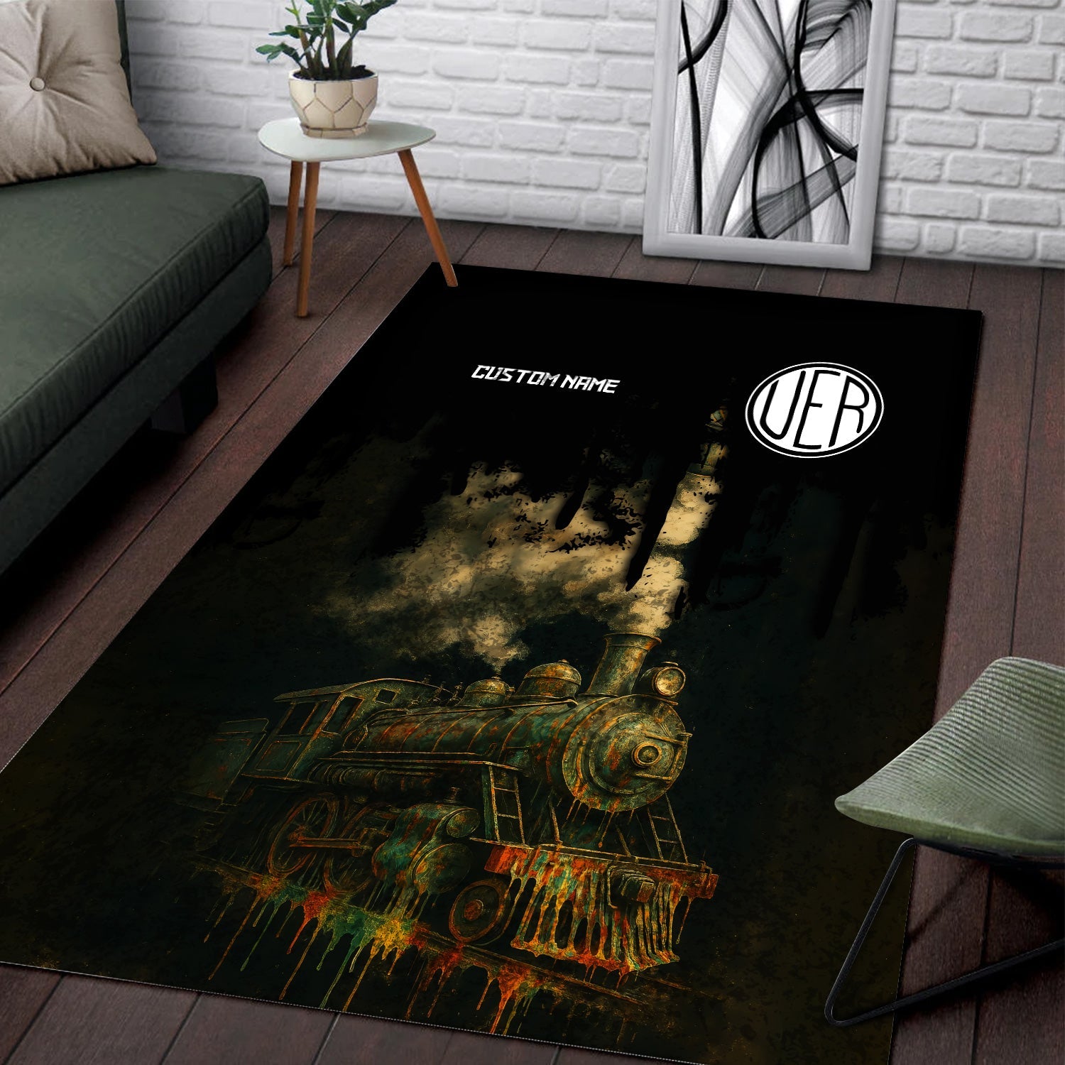 Railspirit Personalized Union Electric Railway Area Rug Vintage Train Art Style Rug For Locomotive Fans