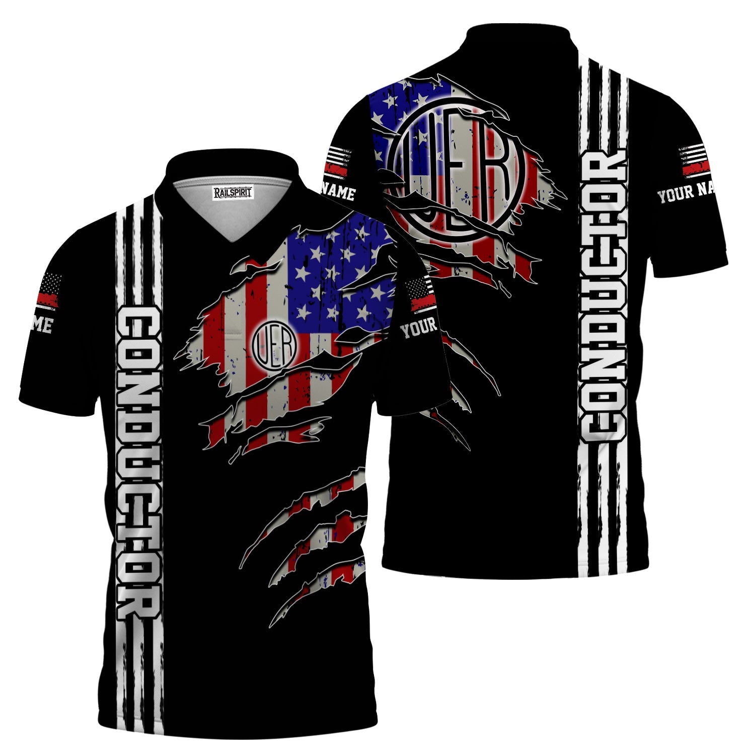 Railspirit Personalized Union Electric Railway Polo Shirt USA Flag Claw Art with Custom Job Train Shirt