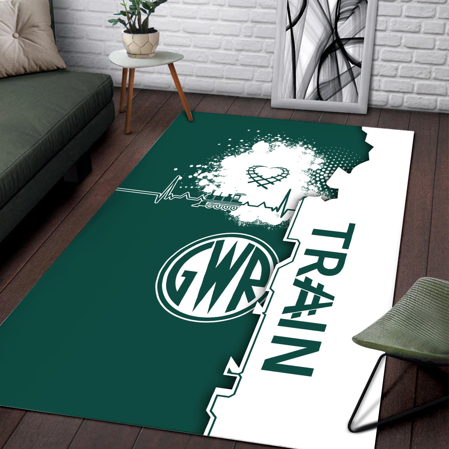 Railspirit Great Western Railway Area Rug Engine Heartbeat and Track Love Style Rug Gift Idea For Train Lovers