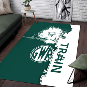 Railspirit Great Western Railway Area Rug Engine Heartbeat and Track Love Style Rug Gift Idea For Train Lovers