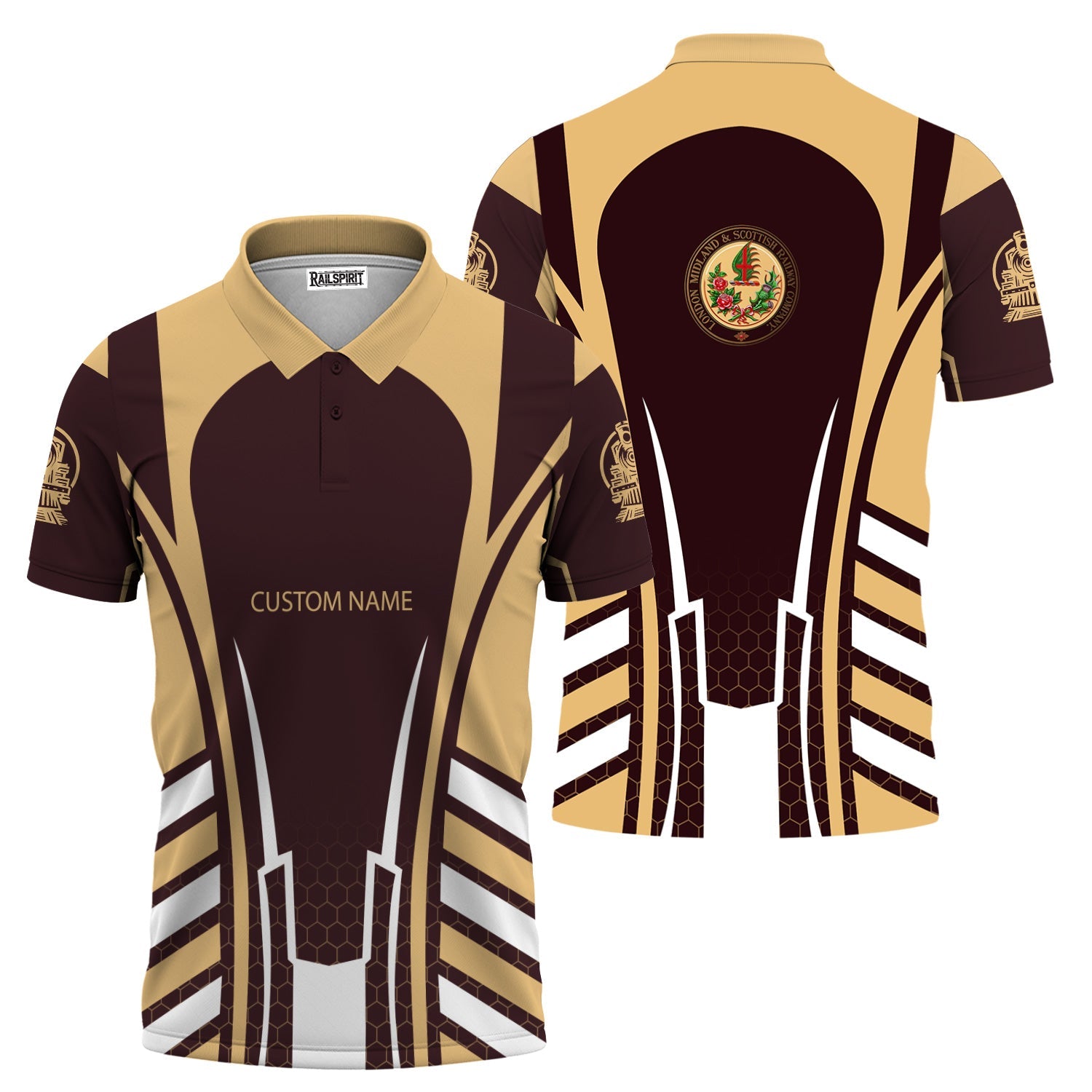 Railspirit Personalized London, Midland and Scottish Railway Polo Shirt Striped Railroad Style Train Shirt All Over Print