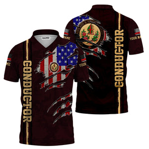 Railspirit Personalized London, Midland and Scottish Railway Polo Shirt USA Flag Claw Art with Custom Job Train Shirt