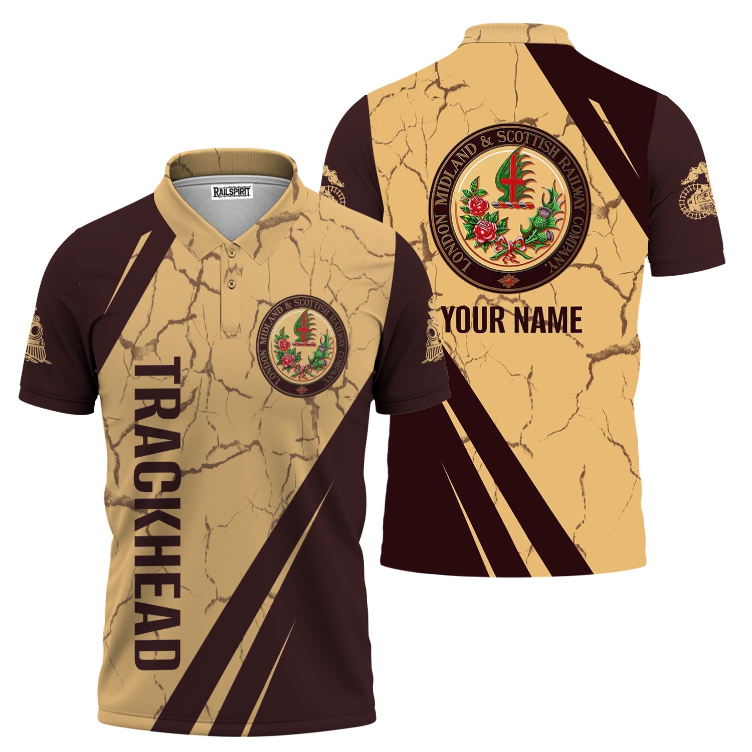 Railspirit Personalized London, Midland and Scottish Railway Polo Shirt Crackle Texture Style Train Shirt For Trackhead