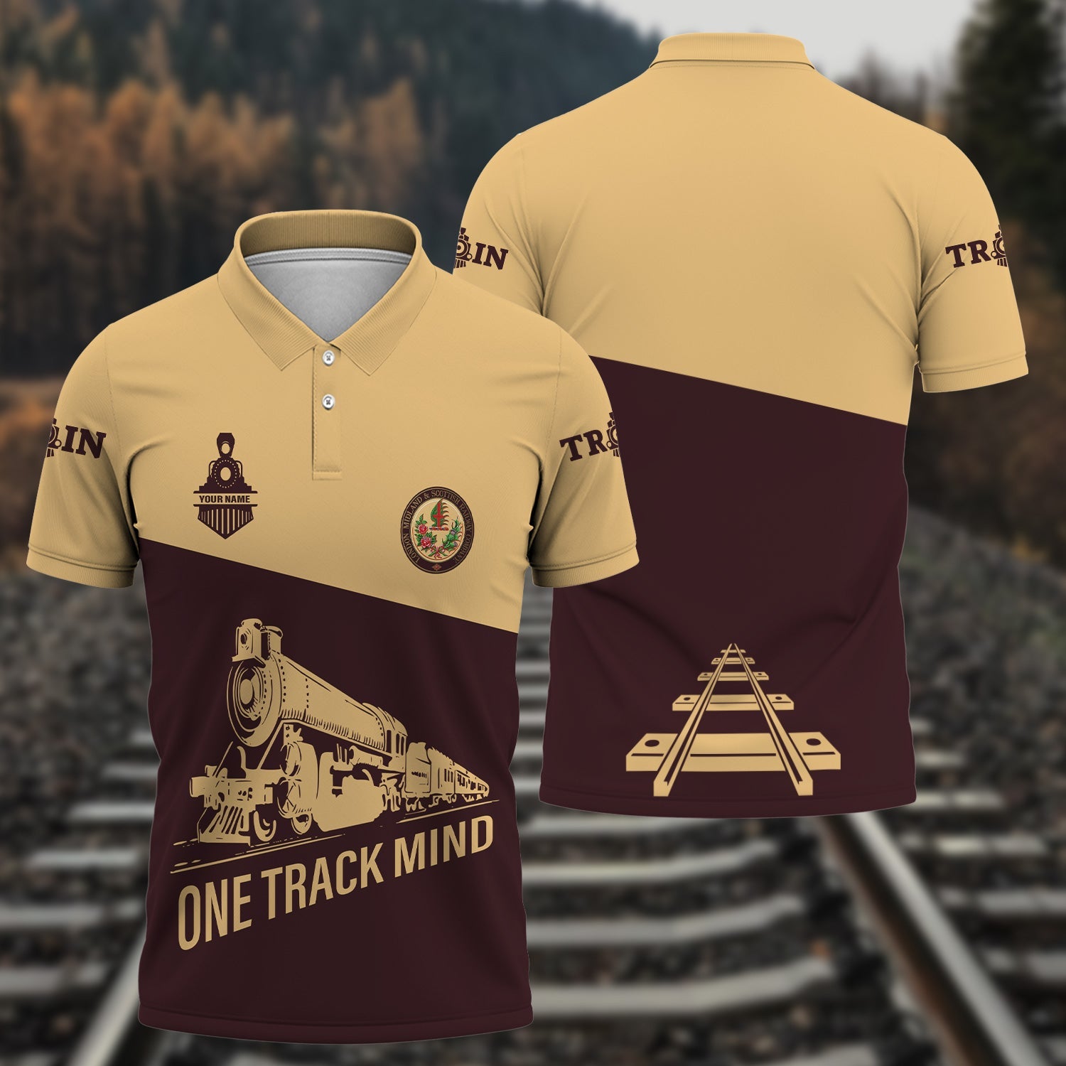 Railspirit Personalized London, Midland and Scottish Railway Polo Shirt One Track Mind Unisex Train Shirt Gift Idea For Train Lover