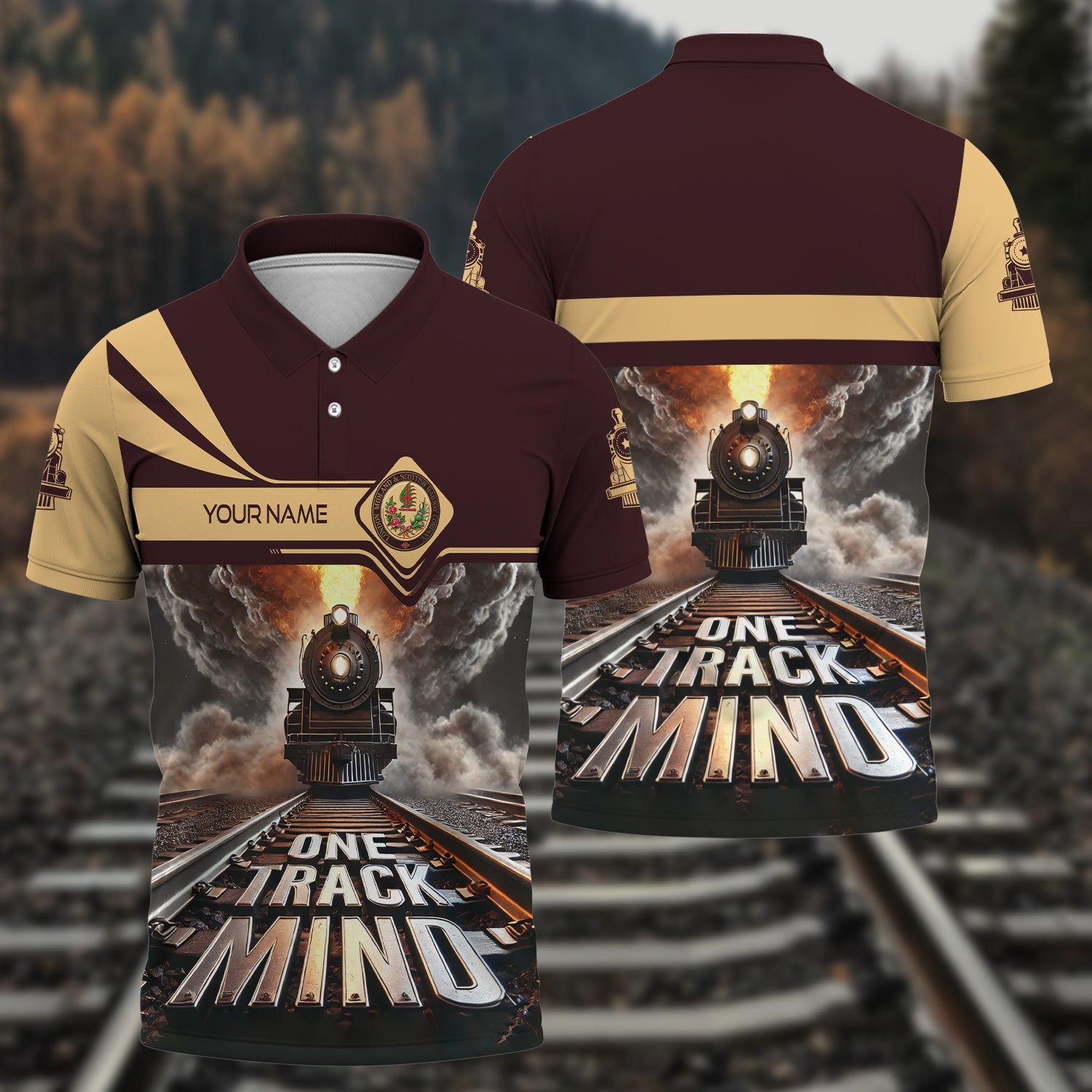 Railspirit Personalized London, Midland and Scottish Railway Polo Shirt One Track Mind Train Printed Shirt