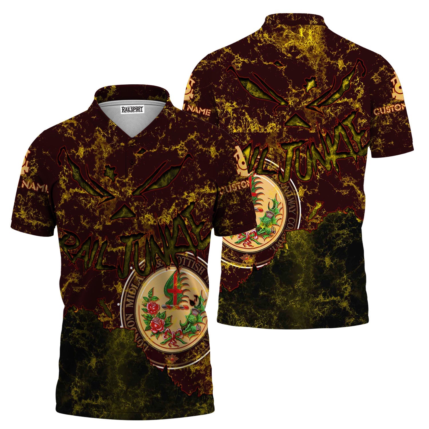 Railspirit Personalized London, Midland and Scottish Railway Polo Shirt Torn Graphic Style Train Shirt For Rail Junkie