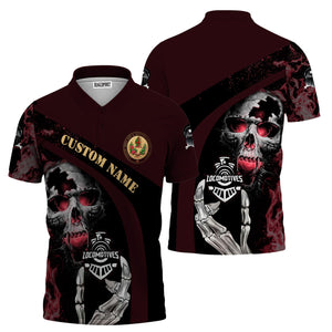 Railspirit Personalized London, Midland and Scottish Railway Polo Shirt Flame Skull Design Train Shirt for Locomotive Fans