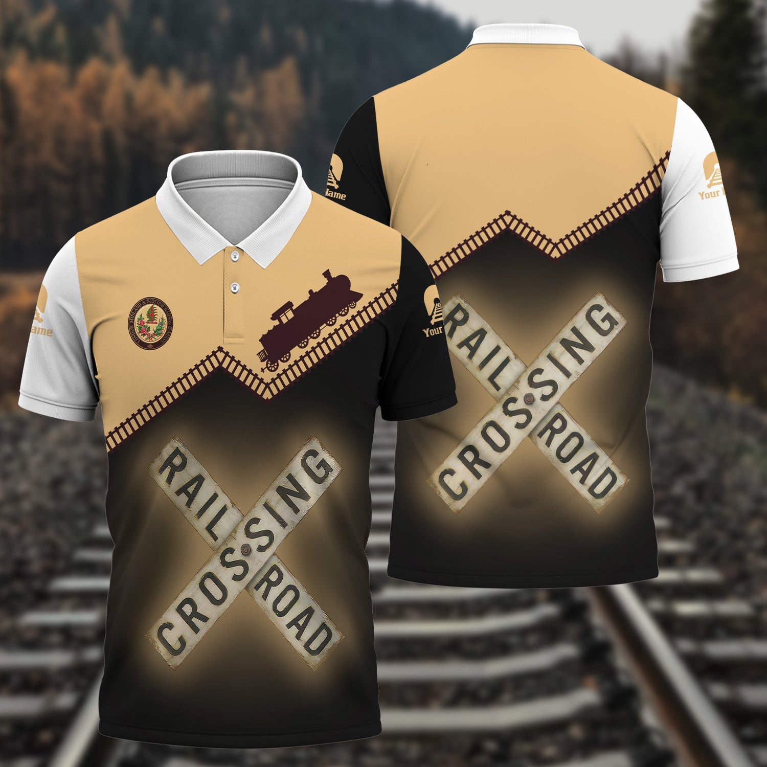 Railspirit Personalized London, Midland and Scottish Railway Polo Shirt Railroad Crossing Printed Train Track Shirt