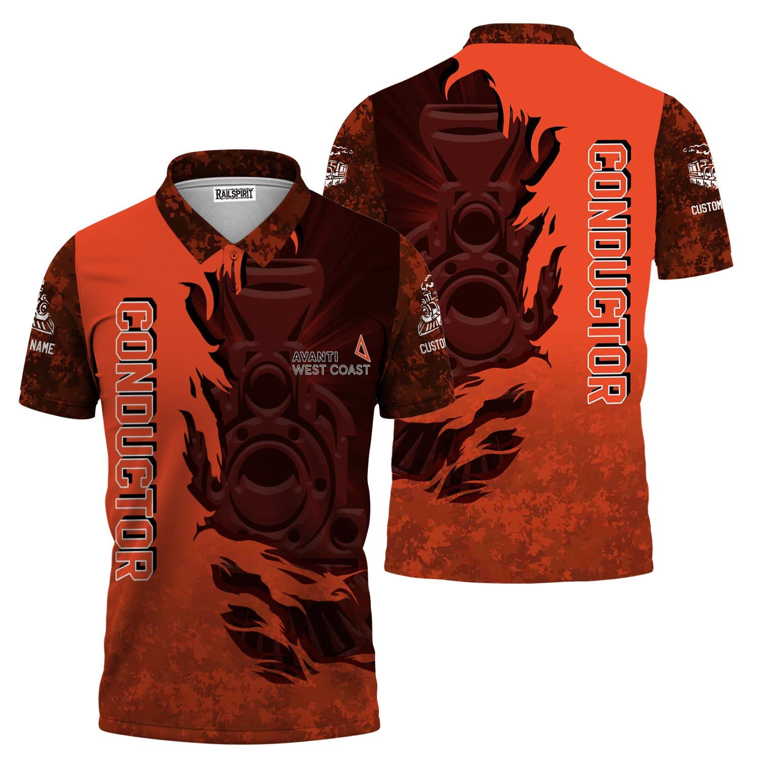 Railspirit Personalized Avanti West Coast Polo Shirt Blazing Style with Custom Position Train Shirt