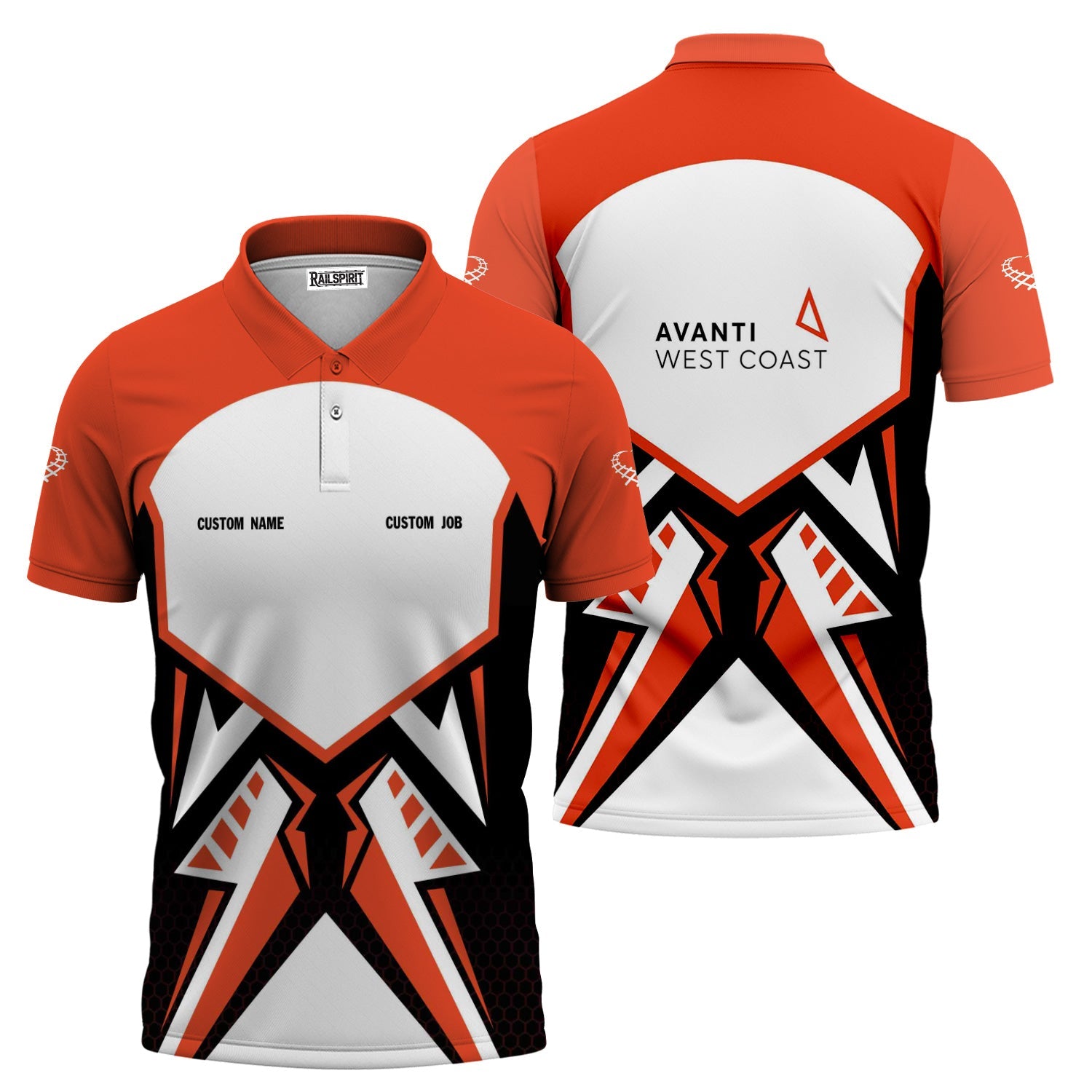 Railspirit Personalized Avanti West Coast Polo Shirt Vibriant Style with Custom Position Train Shirt