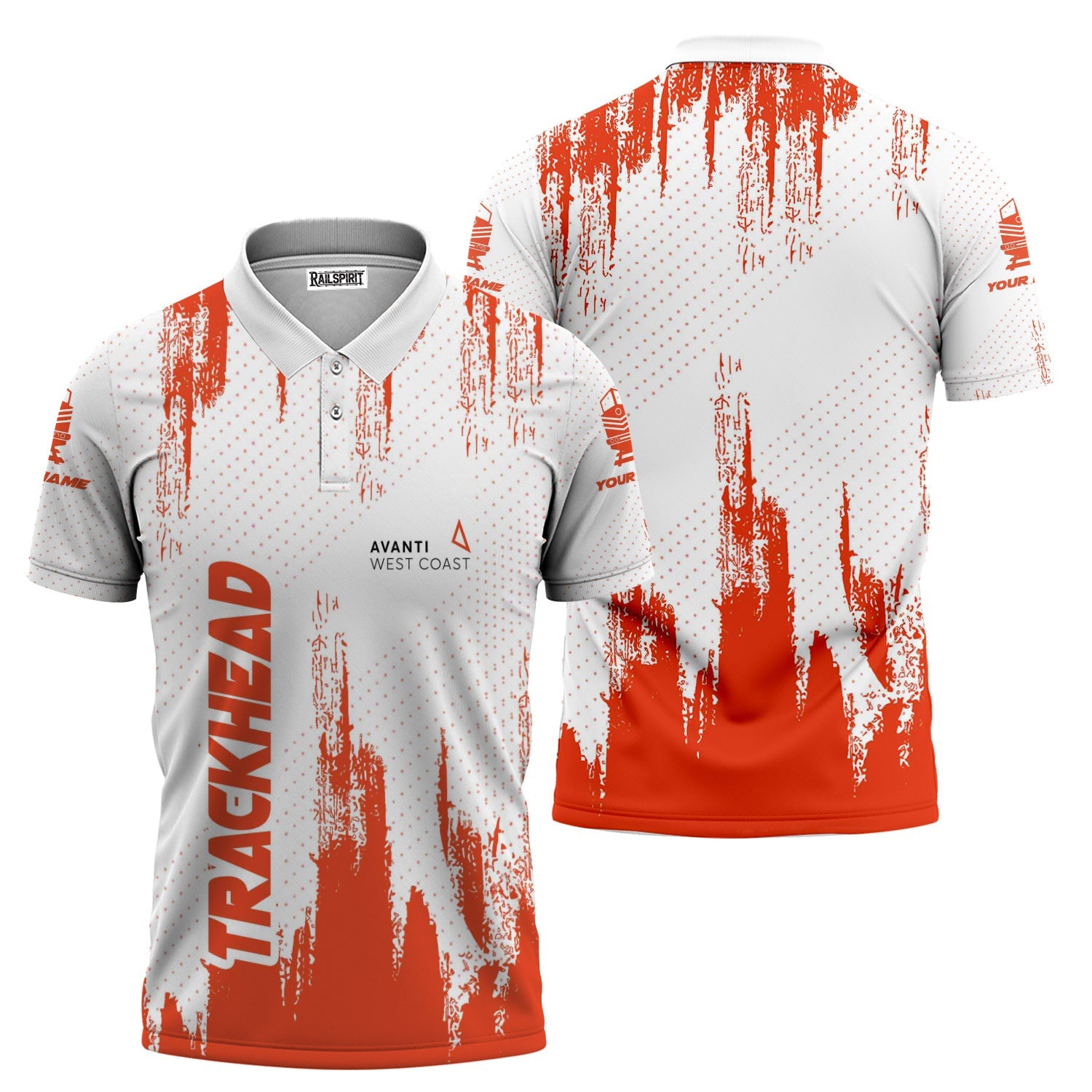 Railspirit Personalized Avanti West Coast Polo Shirt Paint Impact Design Train Shirt for Trackhead