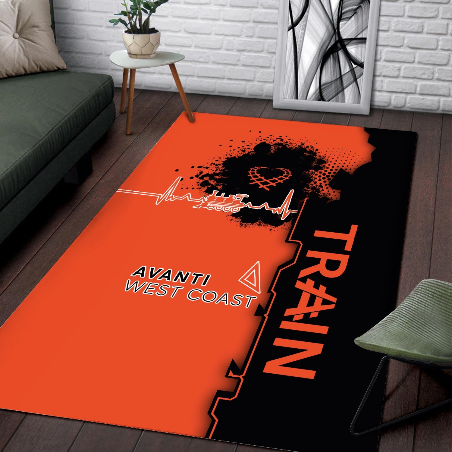 Railspirit Avanti West Coast Area Rug Engine Heartbeat and Track Love Style Rug Gift Idea For Train Lovers