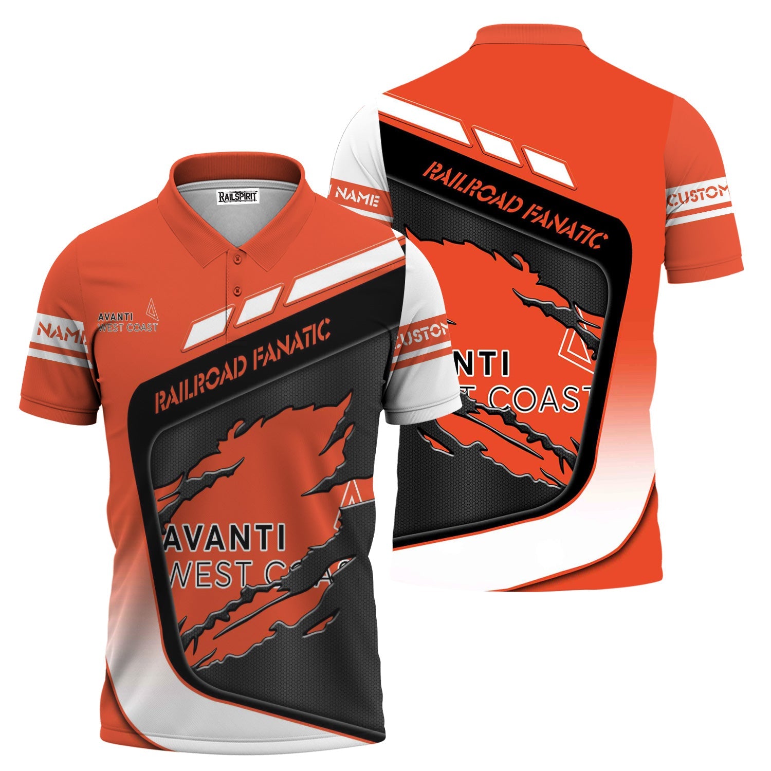 Railspirit Personalized Avanti West Coast Polo Shirt Ripped Texture Style Train Shirt For Railroad Fanatic
