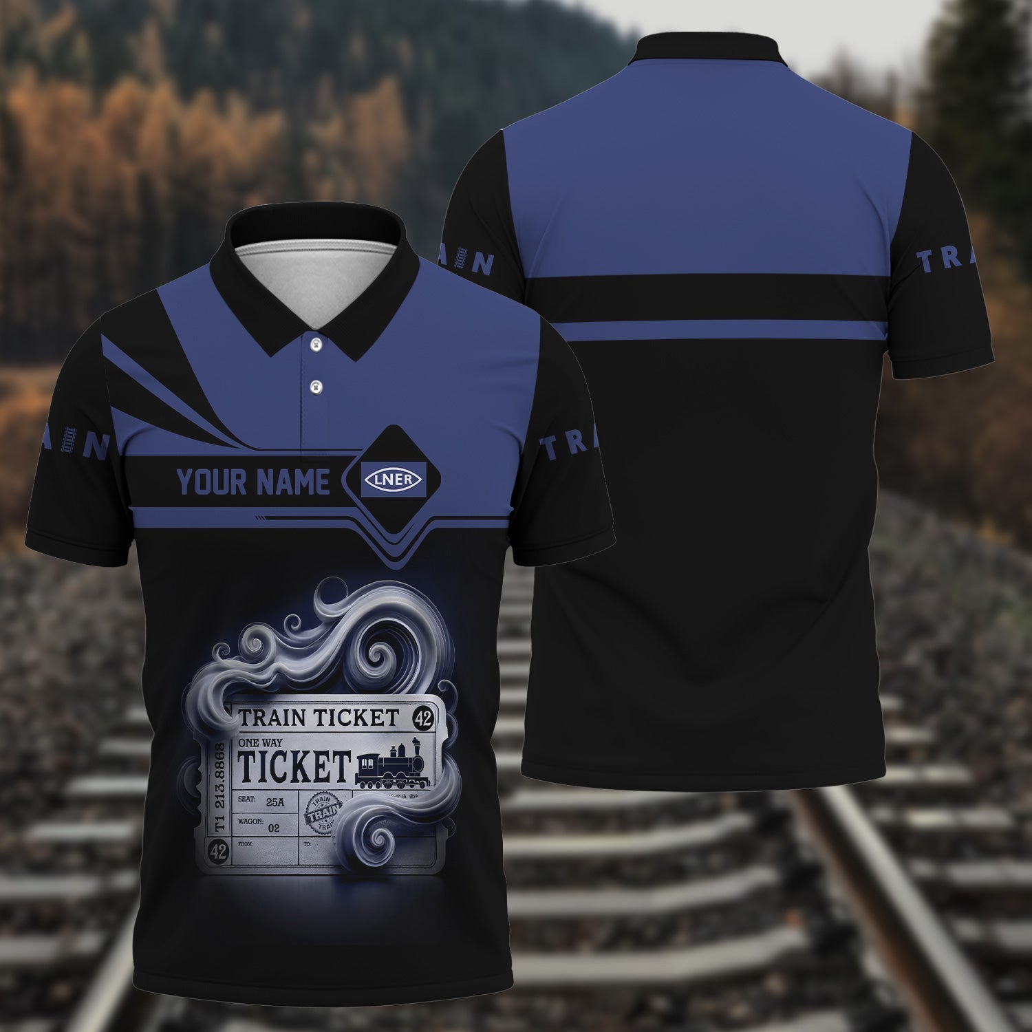 Railspirit Custom Name London and North Eastern Railway Polo Shirt American Train Ticket Printed Shirt