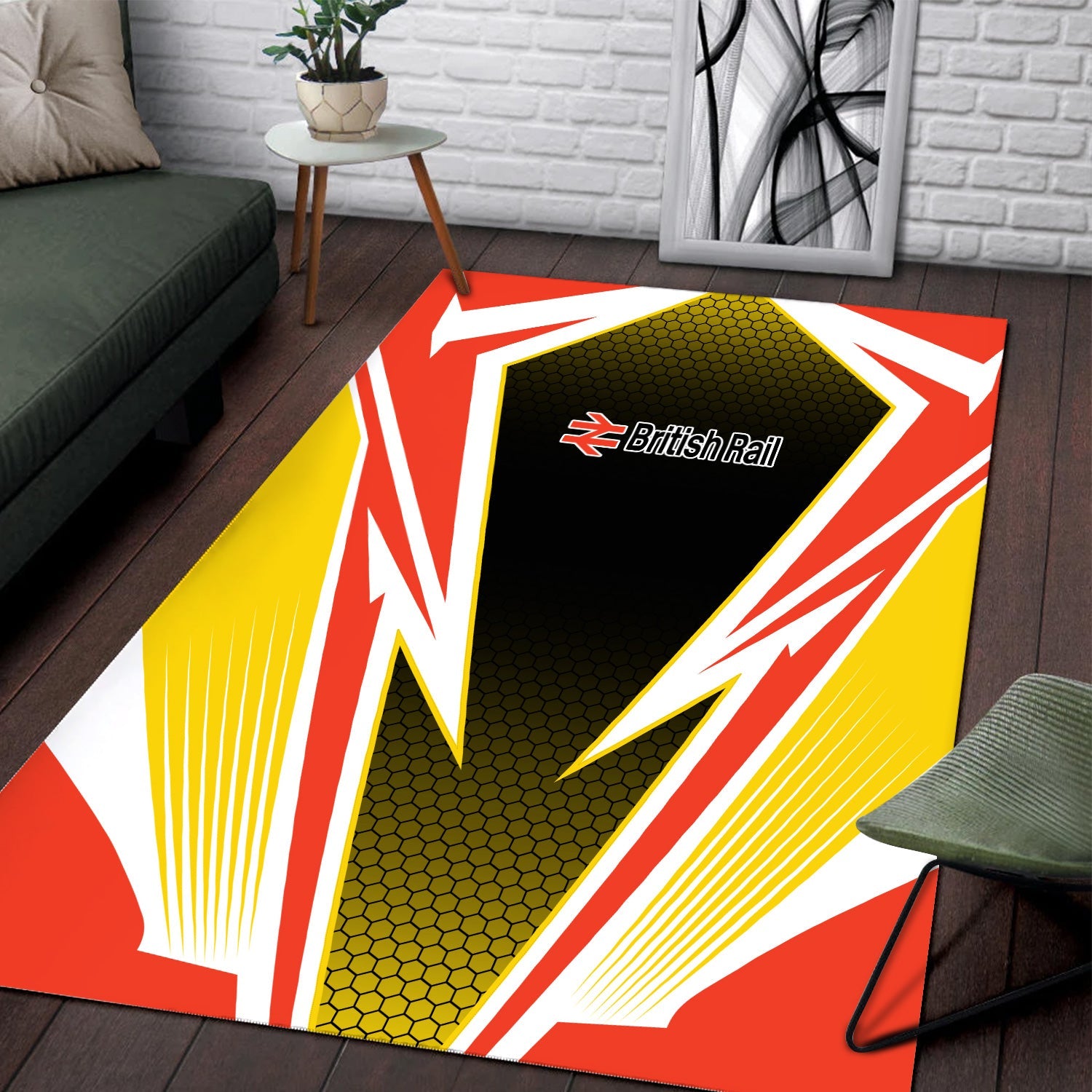 Railspirit British Railway Area Rug Lightning Graphic Style Rug Gift Idea For Train Lover