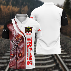 Railspirit Personalized Iowa Interstate Railroad Polo Shirt Crossing Railroad Sign  American Locomotive Train Shirt All Over Print