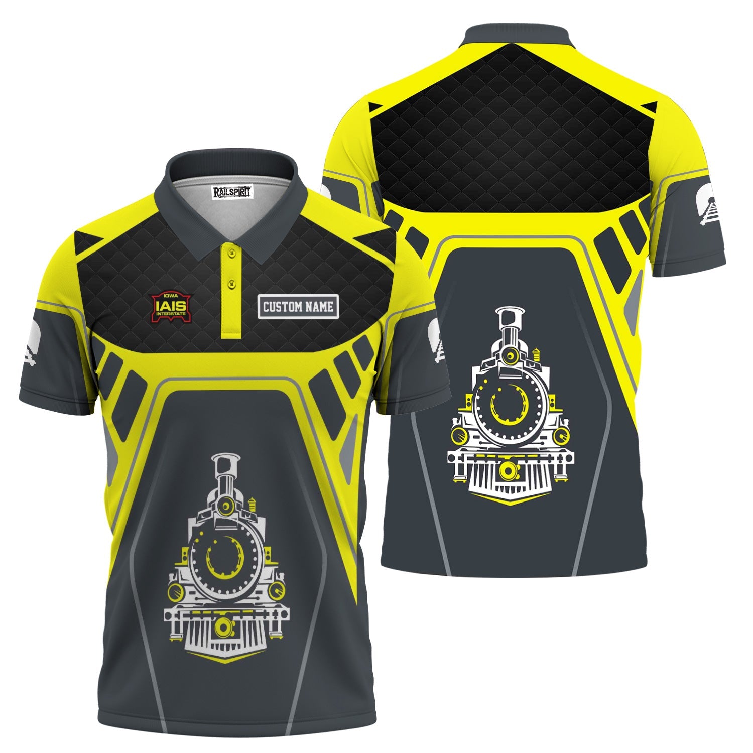 Railspirit Personalized Iowa Interstate Railroad Polo Shirt Steam Locomotive Engine Graphic IAIS Train Shirt All Over Print