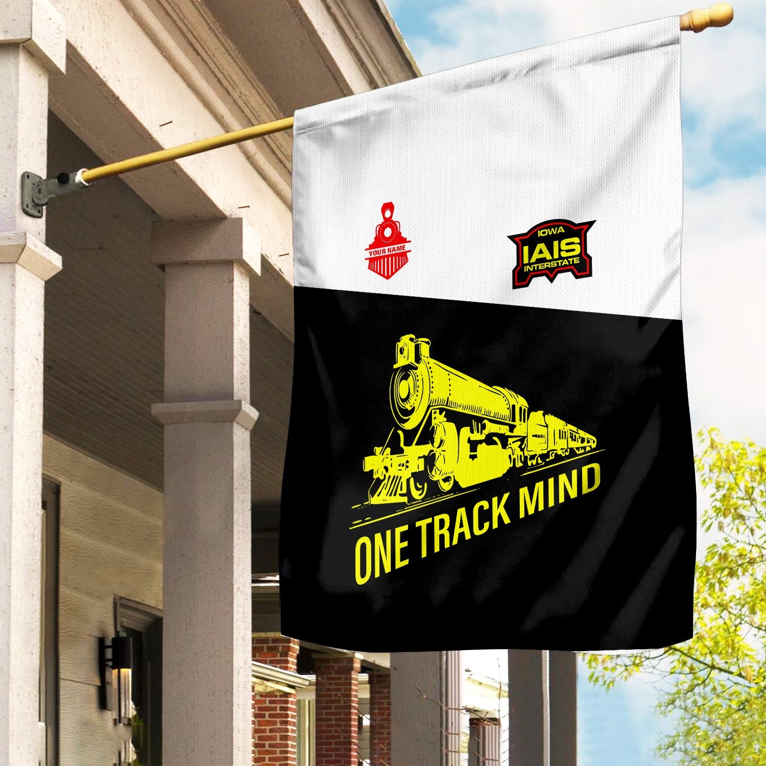 Railspirit Personalized Iowa Interstate Railroad Garden Flag One Track Mind IAIS Flag Gift Idea For Train Lover