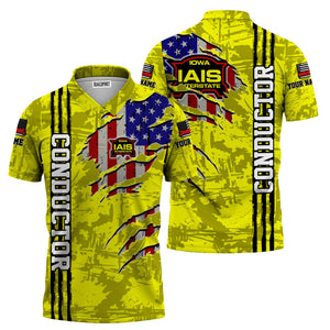 Railspirit Personalized Iowa Interstate Railroad Polo Shirt USA Flag Claw Art with Custom Job IAIS Train Shirt
