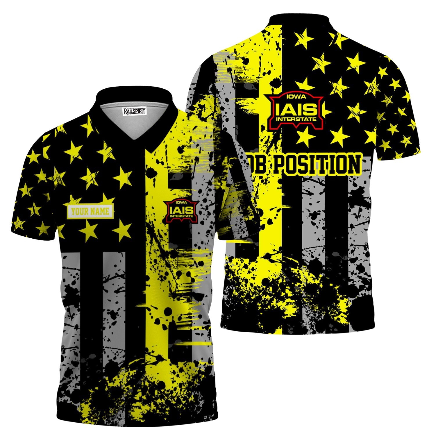 Railspirit Personalized Iowa Interstate Railroad Polo Shirt Artistic Paint American Flag Style IAIS Train Shirt