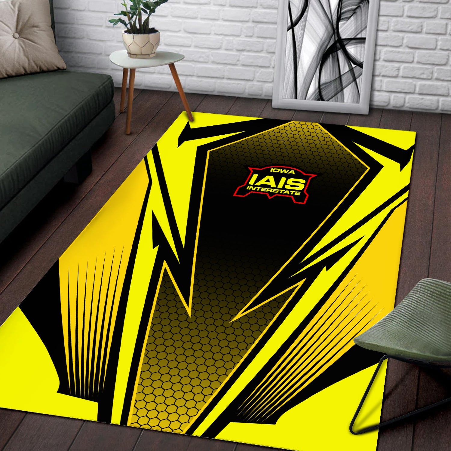 Railspirit Iowa Interstate Railroad Area Rug Lightning Graphic Style IAIS Rug Gift Idea For Train Lover