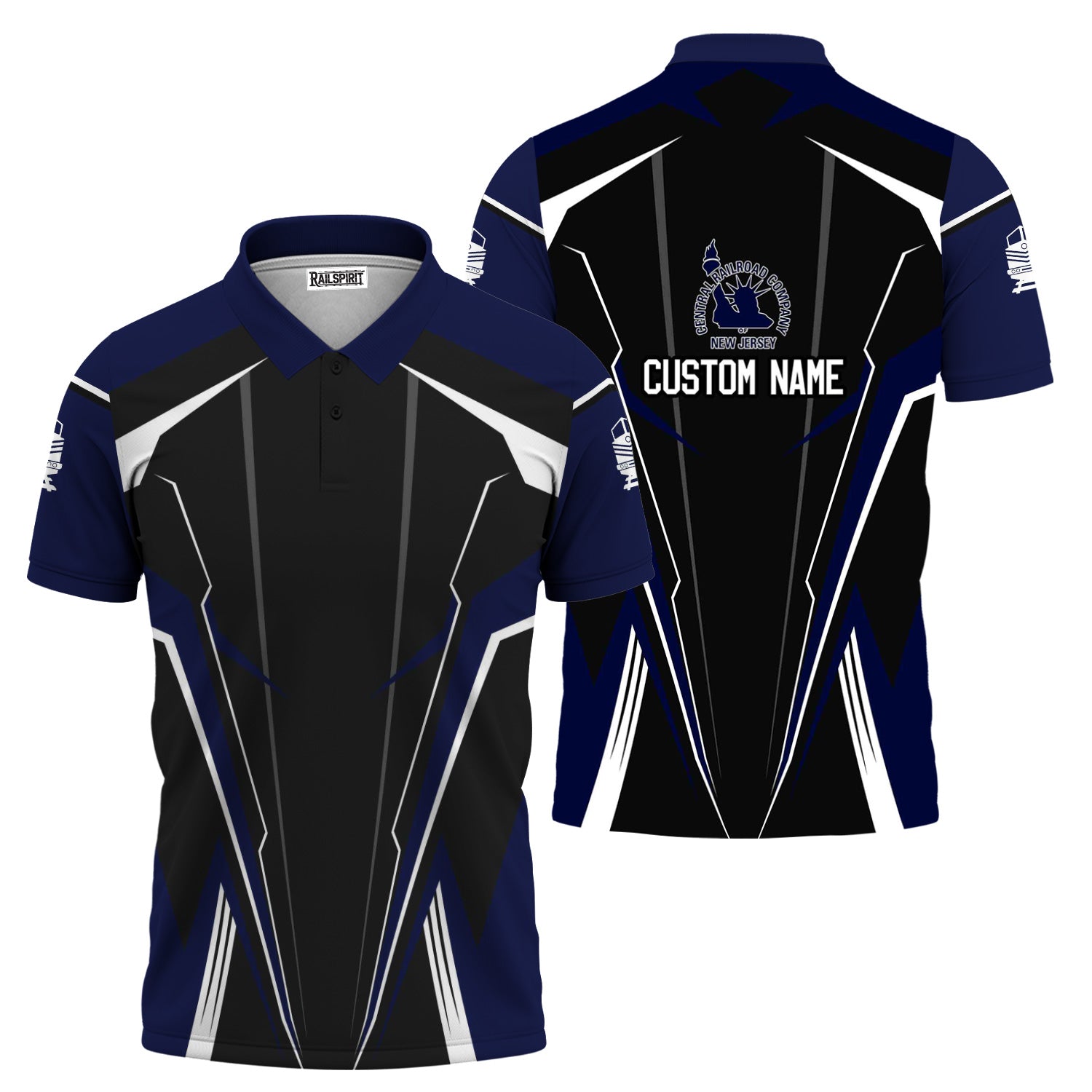 Railspirit Personalized Jersey Central Railroad Polo Shirt Lightning-Edge Design CNJ Train Shirt For Railroad Lovers