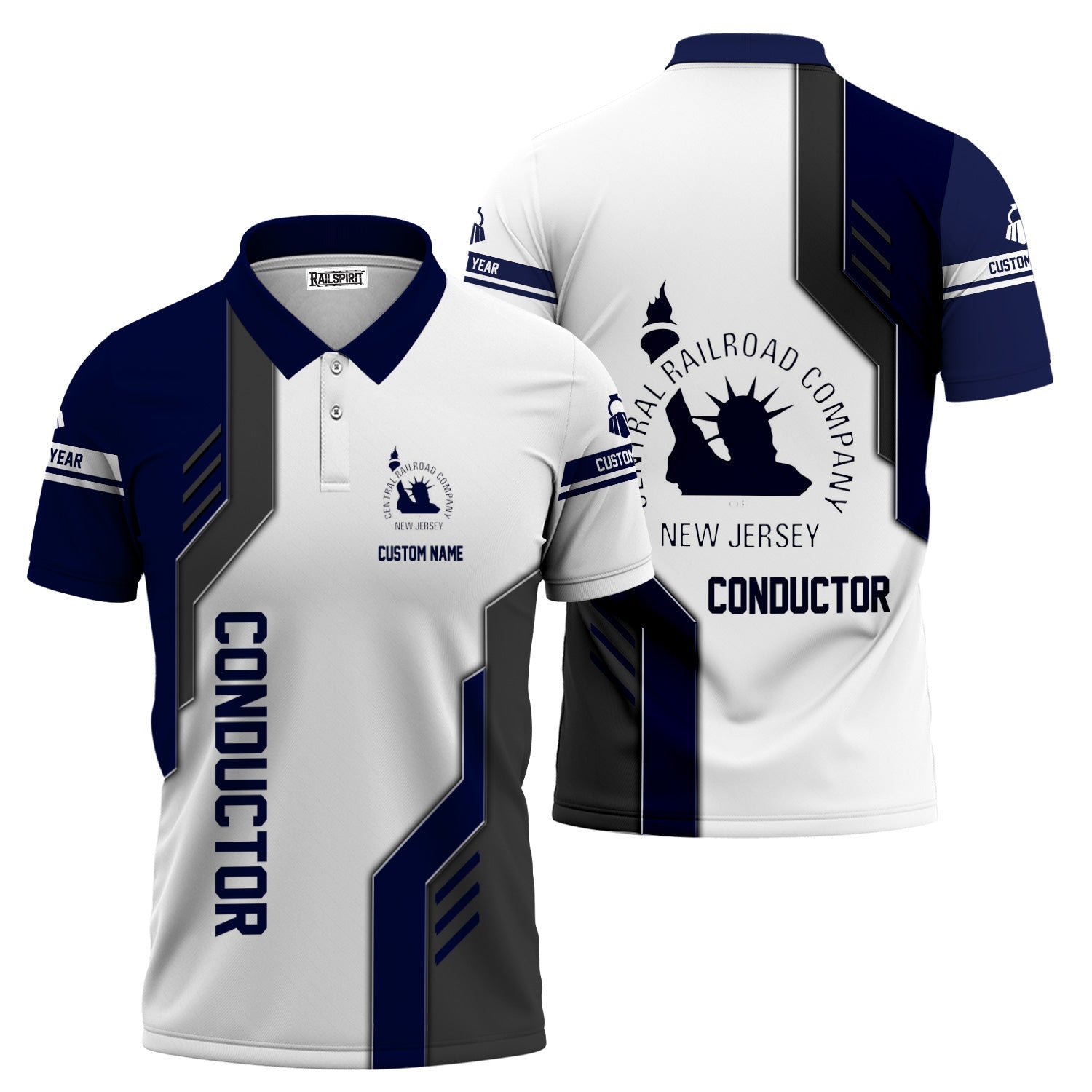 Railspirit Personalized Jersey Central Railroad Polo Shirt Unique Railway Style with Custom Job CNJ Train Shirt