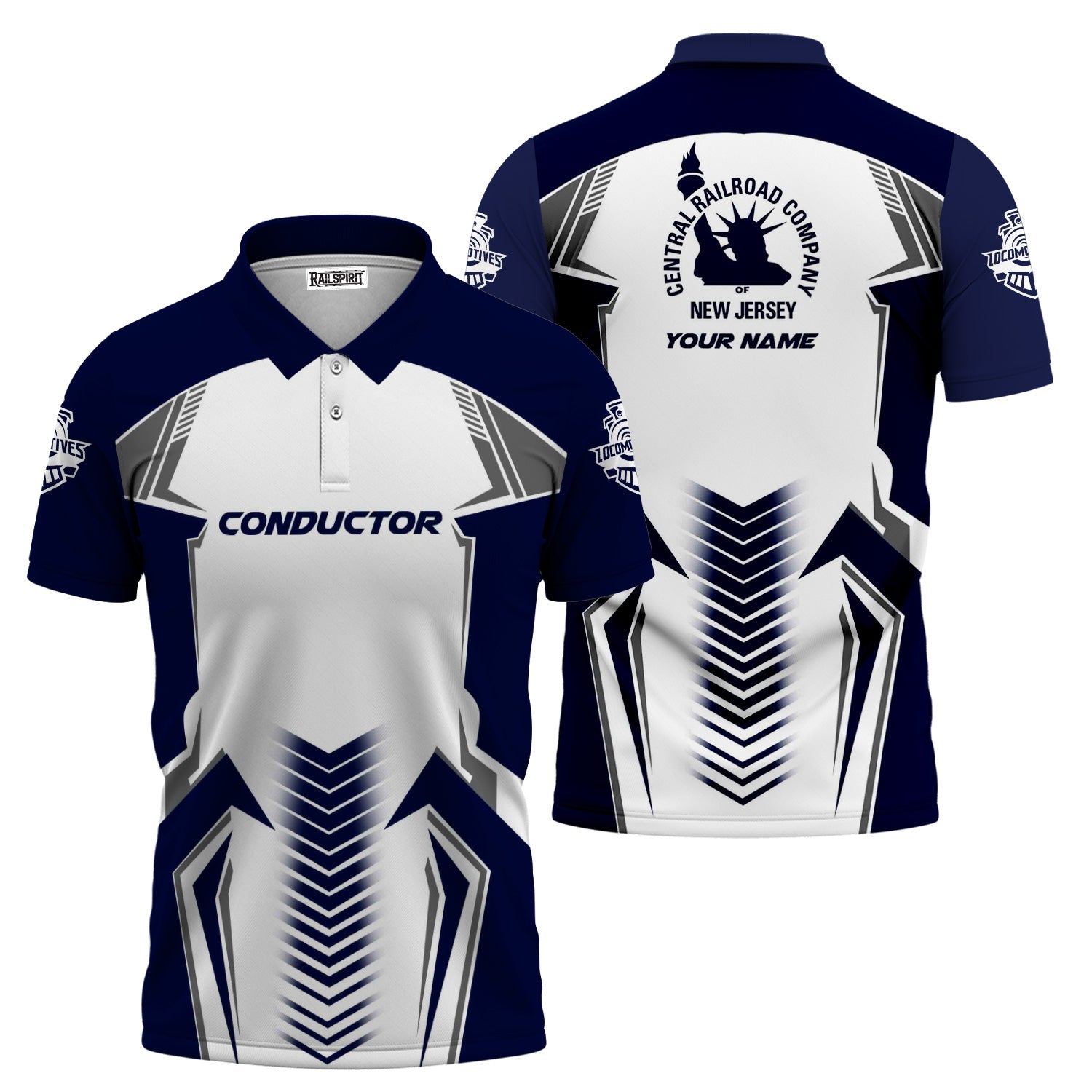 Railspirit Personalized Jersey Central Railroad Polo Shirt Standout Style with Custom Position CNJ Train Shirt