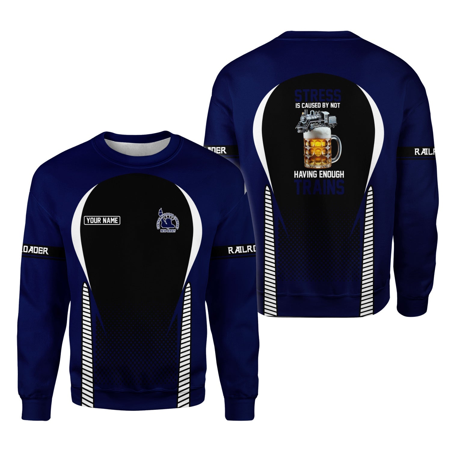 Railspirit Personalized Jersey Central Railroad Sweatshirt Stress Is Caused By Not Having Enough Trains Shirt All Over Print Shirt