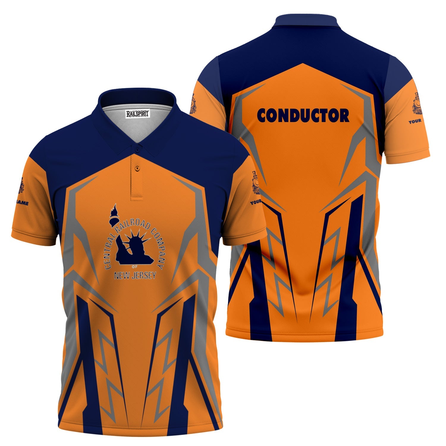 Railspirit Personalized Jersey Central Railroad Polo Shirt Futuristic Design with Custom Job CNJ Train Shirt