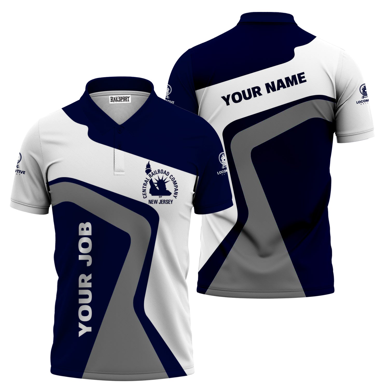 Railspirit Personalized Jersey Central Railroad Polo Shirt Unique Design with Custom Job Position CNJ Train Shirt