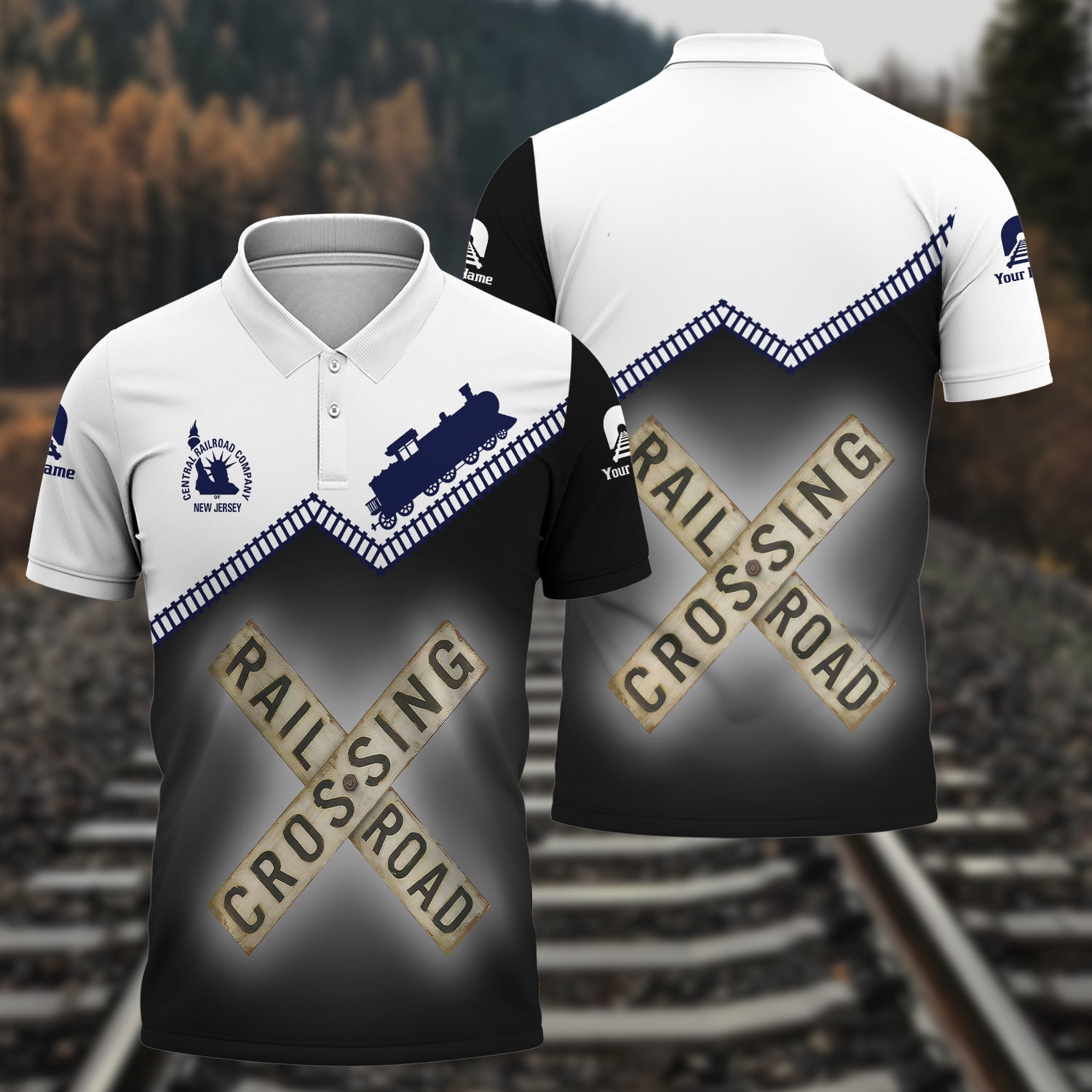 Railspirit Personalized Jersey Central Railroad Polo Shirt Railroad Crossing Printed Train Track Shirt