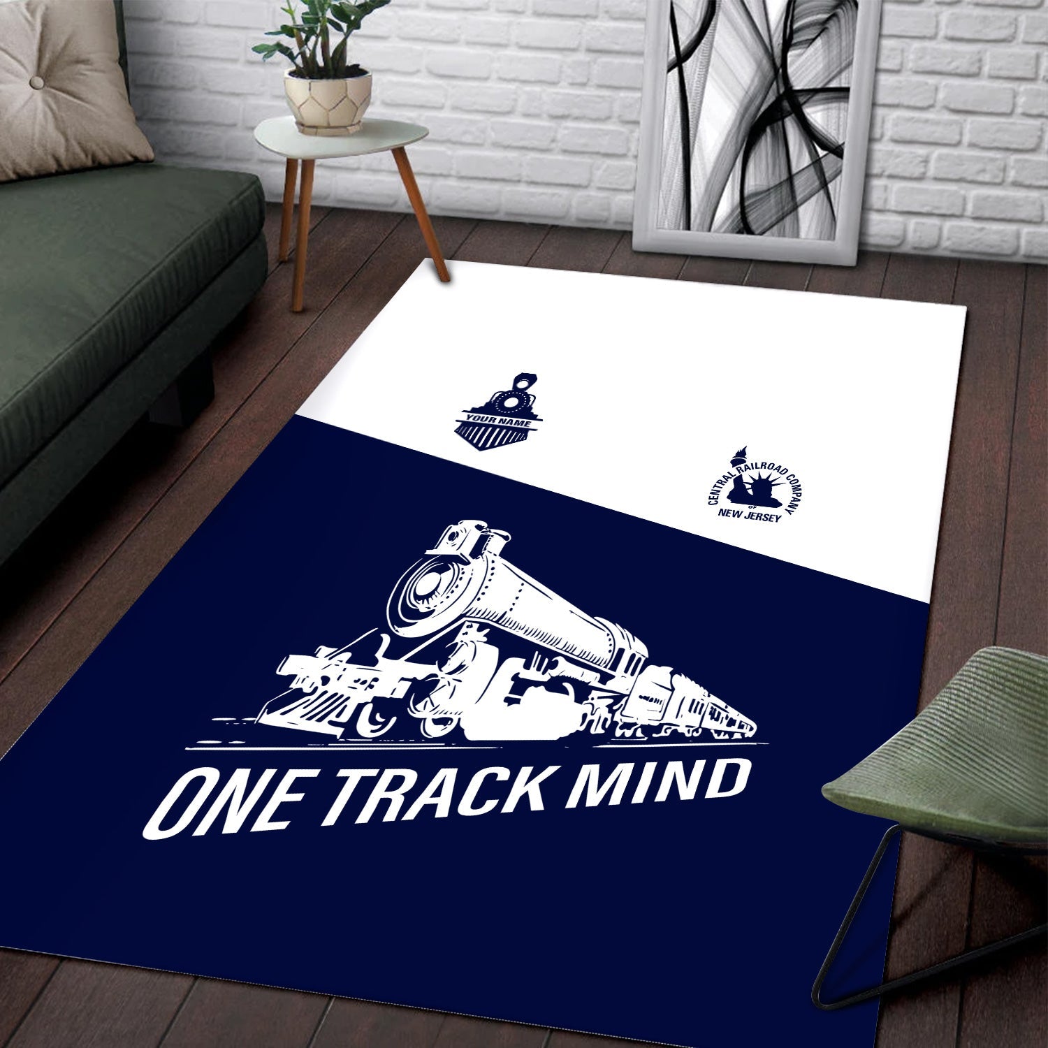 Railspirit Personalized Jersey Central Railroad Area Rug One Track Mind Train Rug Gift Idea For Train Lover