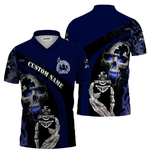 Railspirit Personalized Jersey Central Railroad Polo Shirt Flame Skull Design CNJ Train Shirt for Locomotive Fans