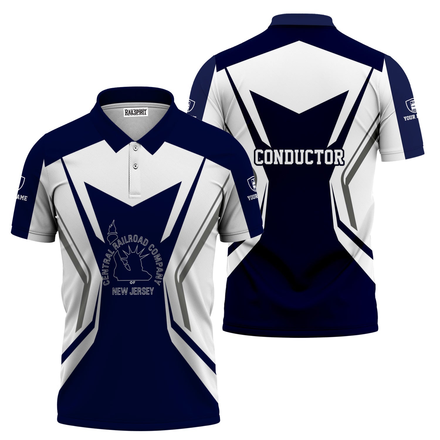 Railspirit Personalized Jersey Central Railroad Polo Shirt Unique Style with Custom Job CNJ Train Shirt